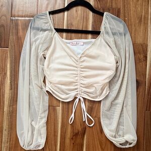 Blue Blush Cream Sheer Sleeve Top